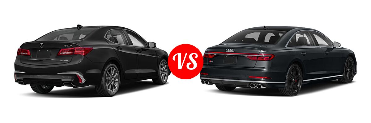 2019 Acura TLX Sedan 3.5L SH-AWD / w/A-SPEC Pkg Red Leather vs. 2021 Audi S8 Sedan 4.0 TFSI - Rear Right Comparison