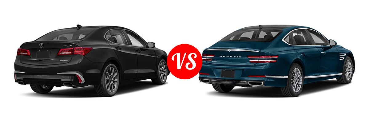 2019 Acura TLX Sedan 3.5L SH-AWD / w/A-SPEC Pkg Red Leather vs. 2021 Genesis G80 Sedan 2.5T / 3.5T - Rear Right Comparison