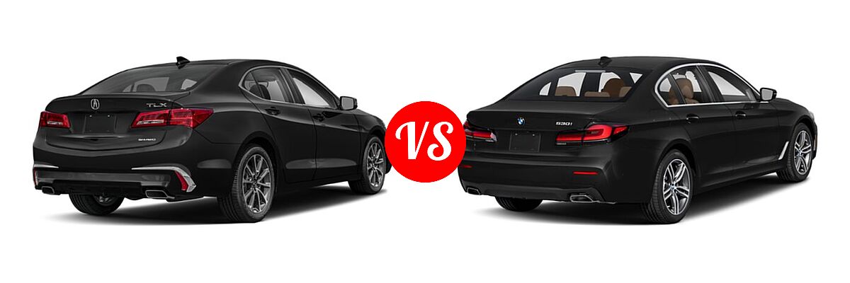 2019 Acura TLX Sedan 3.5L SH-AWD / w/A-SPEC Pkg Red Leather vs. 2021 BMW 5 Series Sedan 530i - Rear Right Comparison