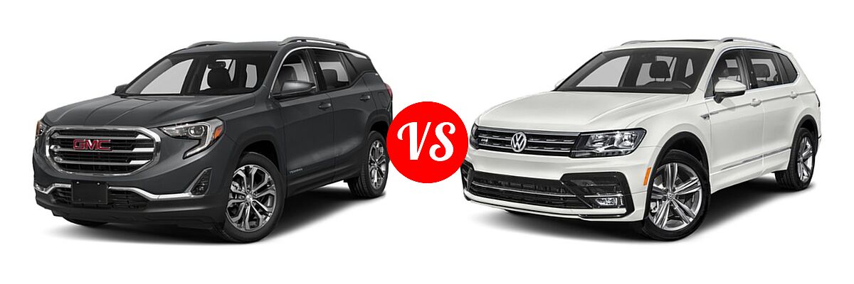 2019 GMC Terrain SUV Denali vs. 2019 Volkswagen Tiguan SUV SEL Premium R-Line / SEL R-Line / SEL R-Line Black - Front Left Comparison