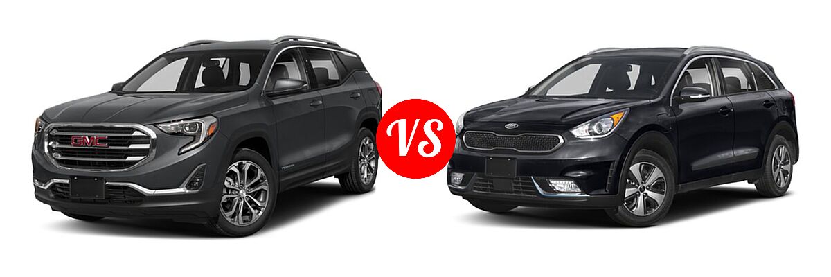 2019 GMC Terrain SUV Denali vs. 2019 Kia Niro Plug-In Hybrid SUV PHEV EX / LX - Front Left Comparison