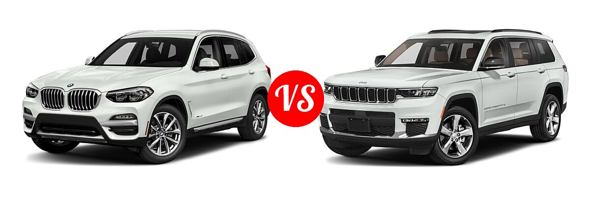 2019 BMW X3 SUV sDrive30i / xDrive30i vs. 2021 Jeep Grand Cherokee L SUV Altitude - Front Left Comparison