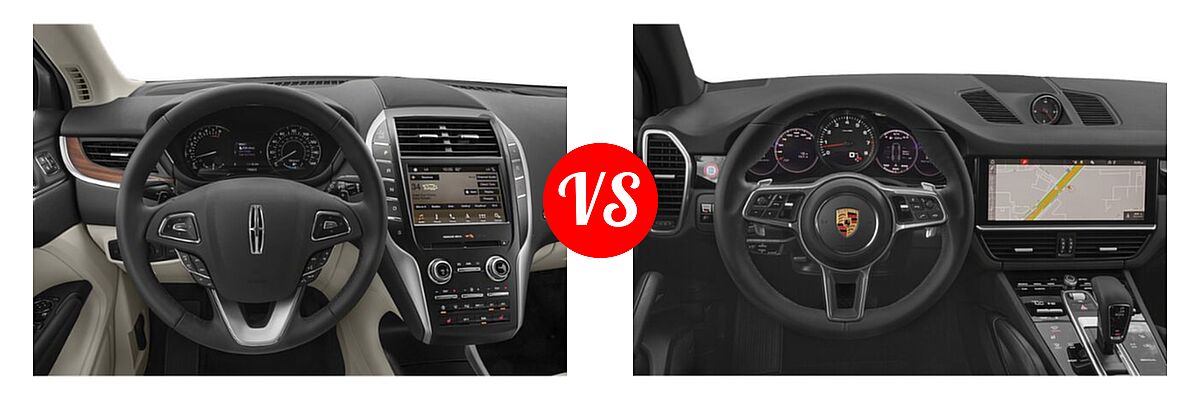 2019 Lincoln MKC SUV Black Label / FWD / Reserve / Select / Standard vs. 2021 Porsche Cayenne SUV AWD / GTS / S / Turbo - Dashboard Comparison