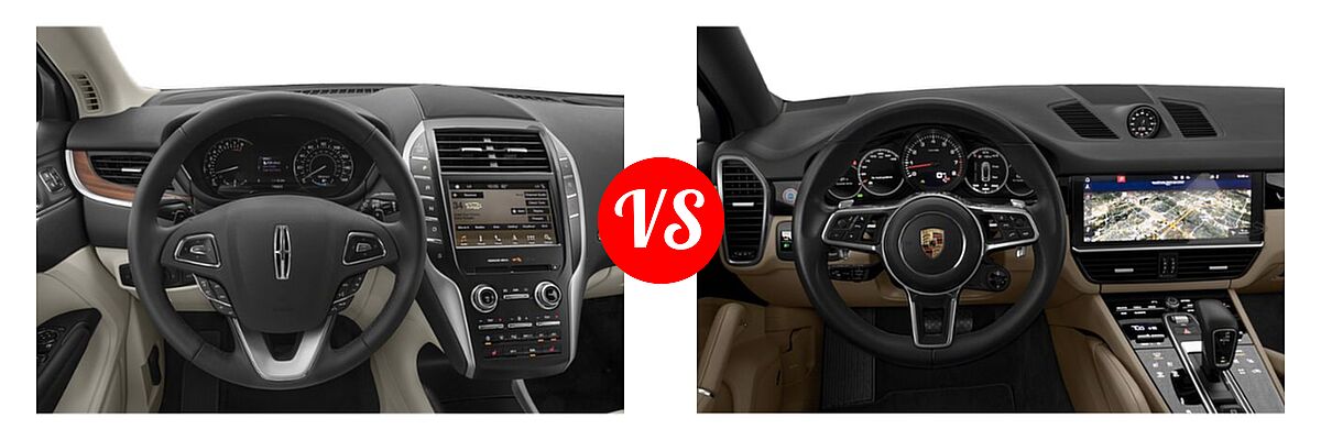 2019 Lincoln MKC SUV Black Label / FWD / Reserve / Select / Standard vs. 2020 Porsche Cayenne Coupe SUV Coupe AWD / S / Turbo - Dashboard Comparison