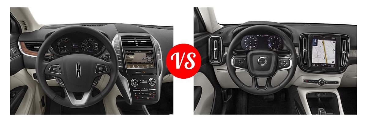 2019 Lincoln MKC SUV Black Label / FWD / Reserve / Select / Standard vs. 2022 Volvo XC40 SUV Inscription / Momentum - Dashboard Comparison