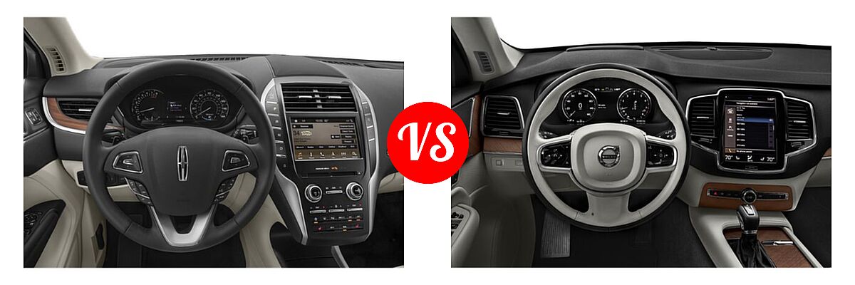 2019 Lincoln MKC SUV Black Label / FWD / Reserve / Select / Standard vs. 2022 Volvo XC90 SUV Inscription / Momentum - Dashboard Comparison