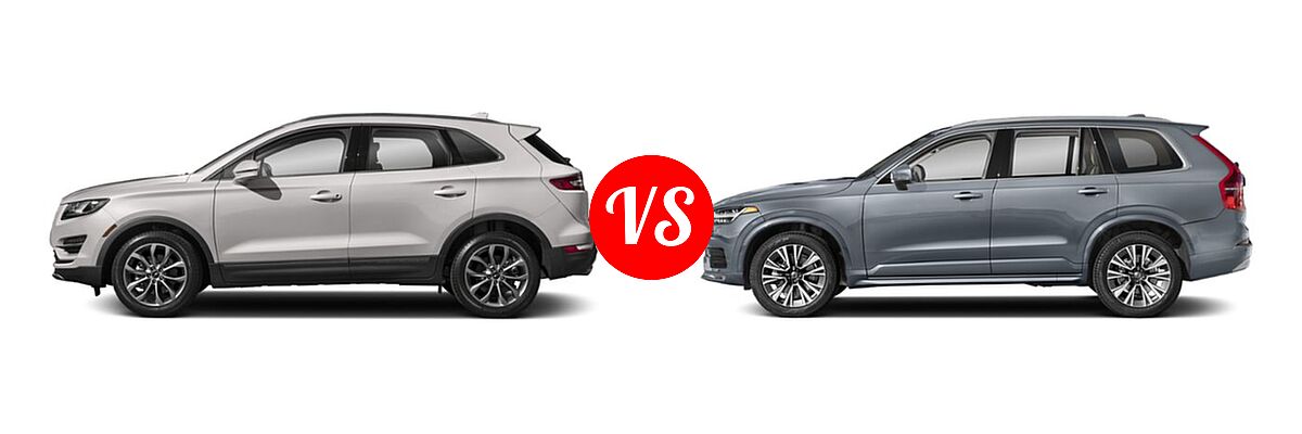 2019 Lincoln MKC SUV Black Label / FWD / Reserve / Select / Standard vs. 2022 Volvo XC90 SUV Inscription / Momentum - Side Comparison
