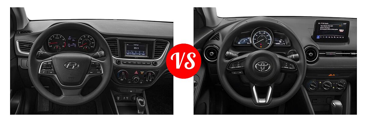 2019 Hyundai Accent Sedan SE / SEL vs. 2019 Toyota Yaris Sedan L / LE / XLE - Dashboard Comparison