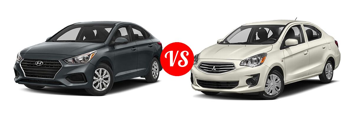 2019 Hyundai Accent Sedan SE / SEL vs. 2019 Mitsubishi Mirage G4 Sedan ES / SE - Front Left Comparison