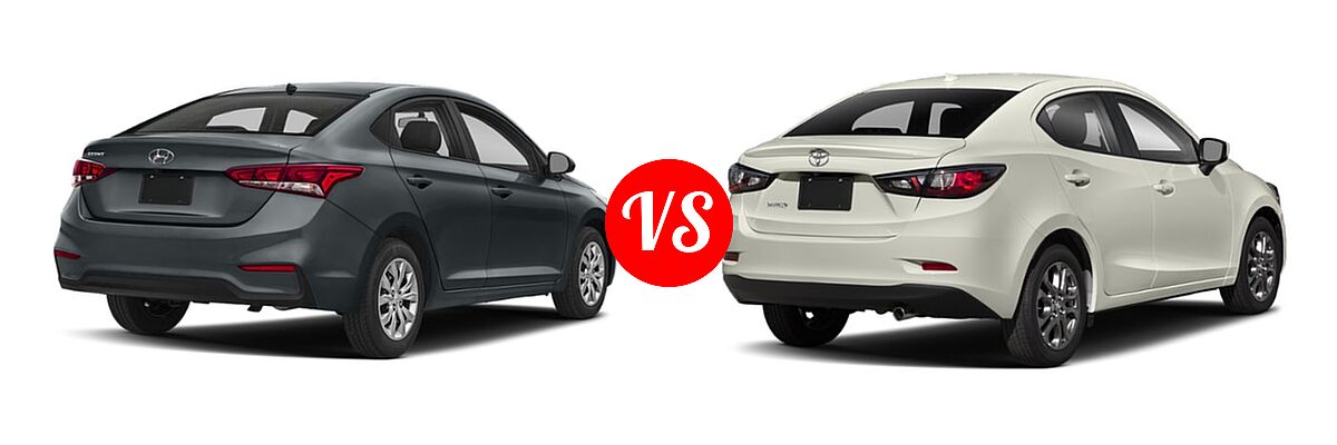 2019 Hyundai Accent Sedan SE / SEL vs. 2019 Toyota Yaris Sedan L / LE / XLE - Rear Right Comparison