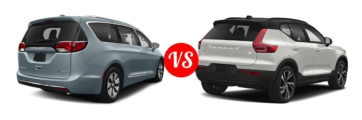 2018 Chrysler Pacifica Hybrid Minivan Hybrid Limited / Hybrid Touring L / Hybrid Touring Plus vs. 2022 Volvo XC40 SUV Electric Twin Plus / Twin Ultimate - Rear Right Comparison