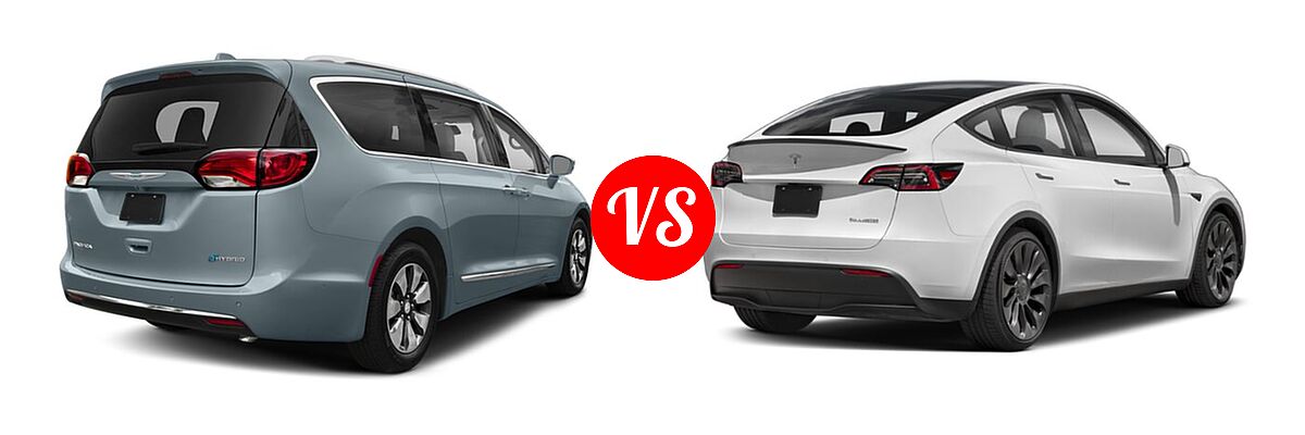 2018 Chrysler Pacifica Hybrid Minivan Hybrid Limited / Hybrid Touring L / Hybrid Touring Plus vs. 2020 Tesla Model Y SUV Electric Long Range / Performance - Rear Right Comparison