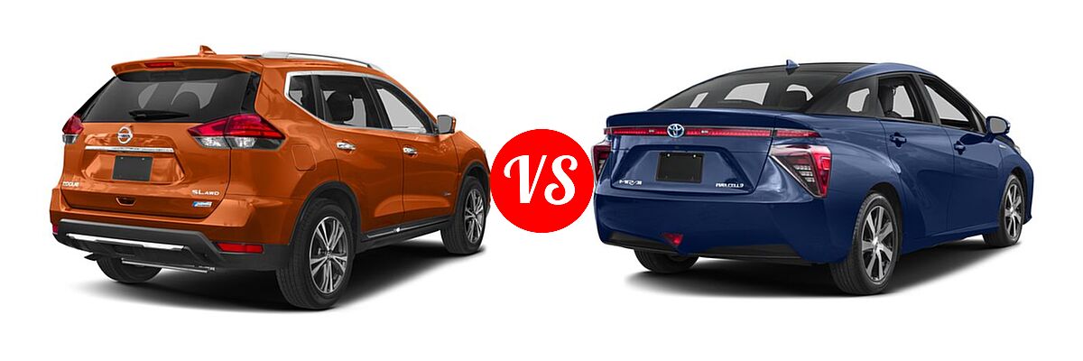 2017 Nissan Rogue SUV Hybrid SL Hybrid / SV Hybrid vs. 2017 Toyota Mirai Sedan Sedan - Rear Right Comparison