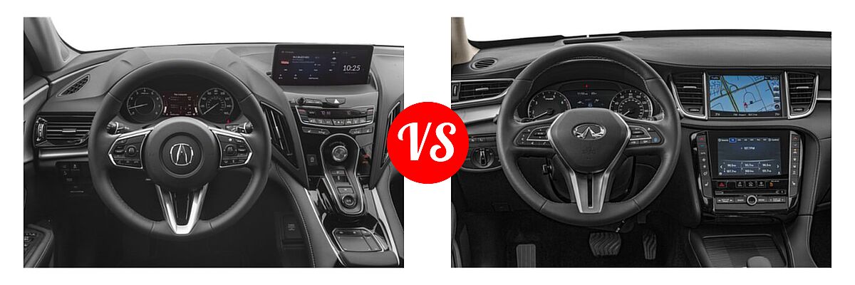 2019 Acura RDX SUV AWD / FWD vs. 2019 Infiniti QX50 SUV ESSENTIAL / LUXE / PURE - Dashboard Comparison
