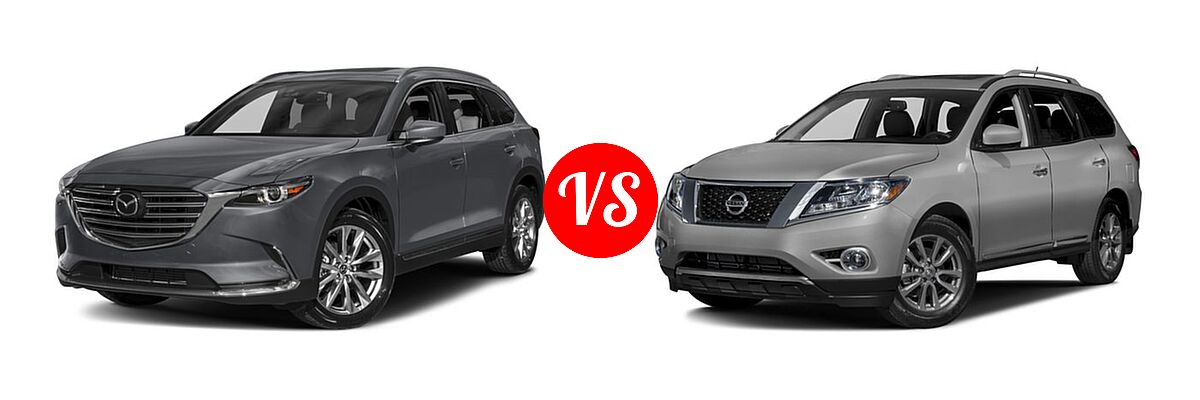 2016 Mazda CX-9 SUV Grand Touring vs. 2016 Nissan Pathfinder SUV Platinum / SL - Front Left Comparison
