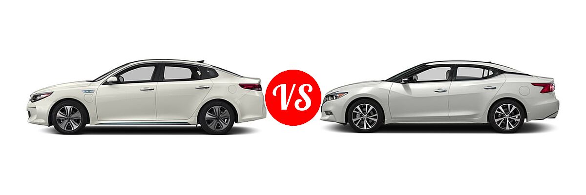 2017 Kia Optima Plug-In Hybrid Sedan EX vs. 2017 Nissan Maxima Sedan Platinum / SL - Side Comparison
