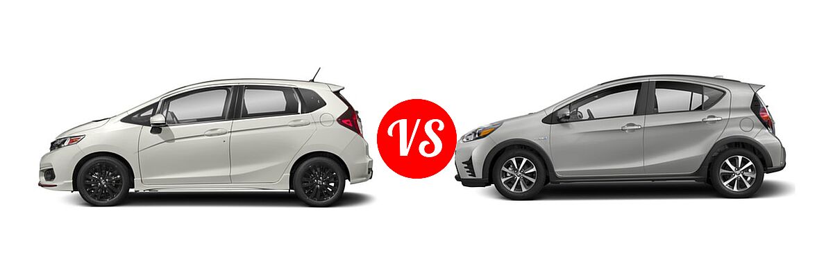 2018 Honda Fit Hatchback Sport vs. 2018 Toyota Prius c Hatchback Four / One / Three / Two - Side Comparison