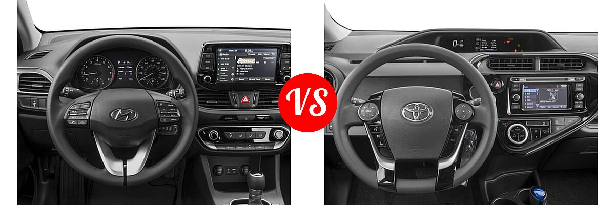 2018 Hyundai Elantra GT Hatchback Auto / Manual / Sport vs. 2018 Toyota Prius c Hatchback Four / One / Three / Two - Dashboard Comparison