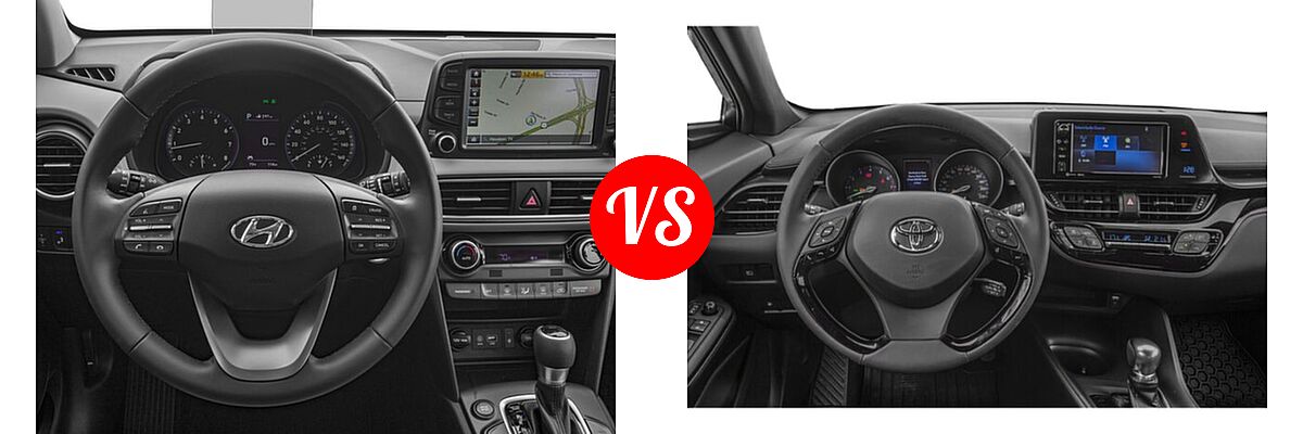 2018 Hyundai Kona SUV Limited / SE / SEL / Ultimate vs. 2018 Toyota C-HR SUV XLE / XLE Premium - Dashboard Comparison