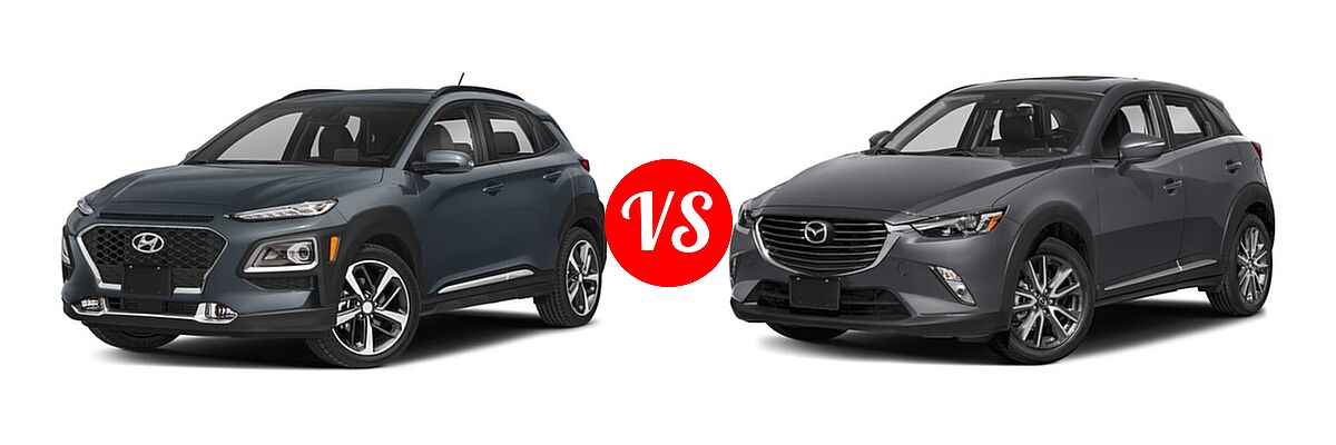 2018 Hyundai Kona SUV Limited / SE / SEL / Ultimate vs. 2018 Mazda CX-3 SUV Grand Touring - Front Left Comparison