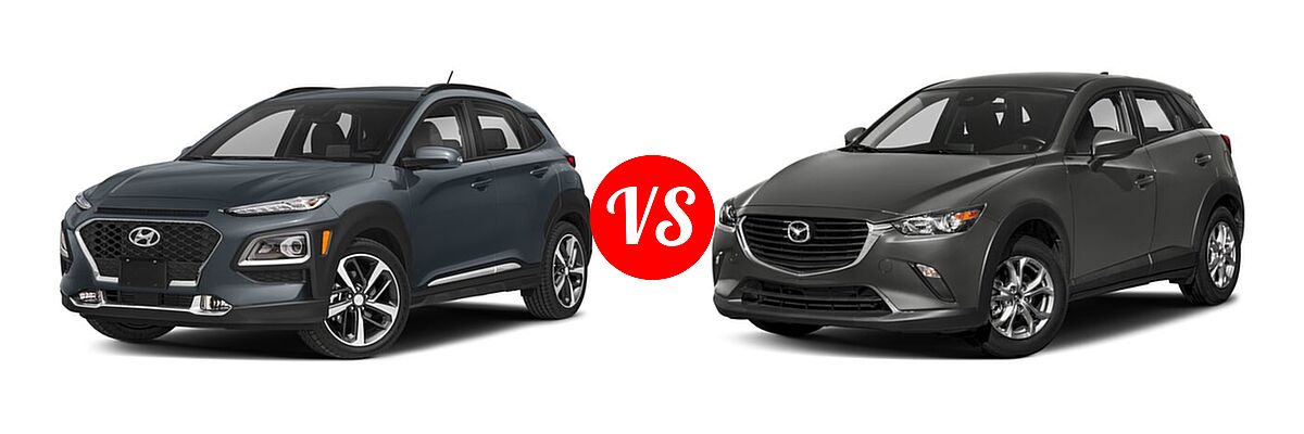 2018 Hyundai Kona SUV Limited / SE / SEL / Ultimate vs. 2018 Mazda CX-3 SUV Sport - Front Left Comparison