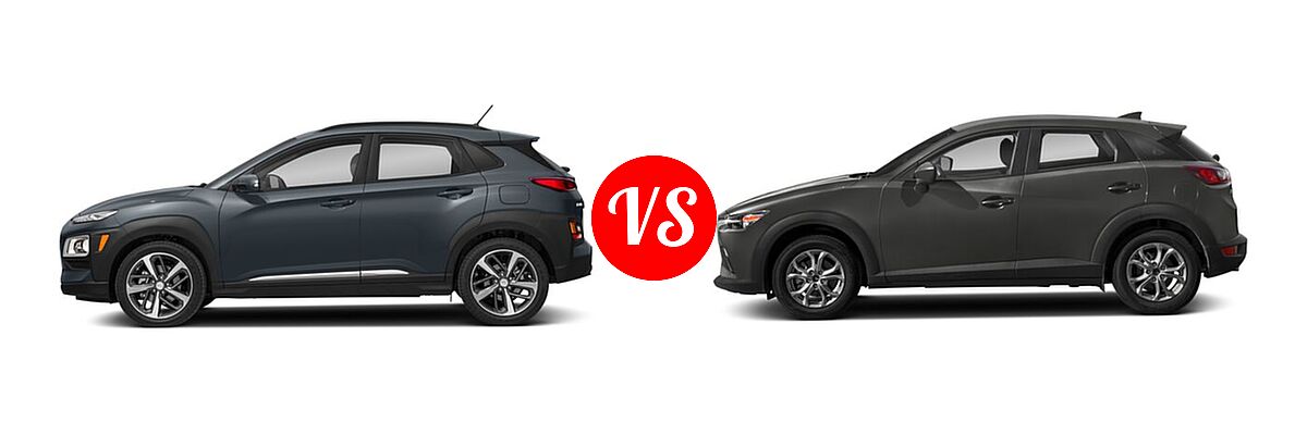 2018 Hyundai Kona SUV Limited / SE / SEL / Ultimate vs. 2018 Mazda CX-3 SUV Sport - Side Comparison