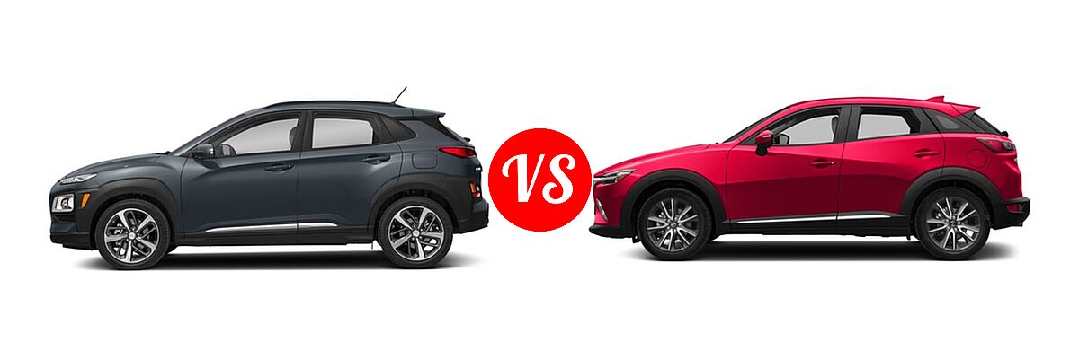 2018 Hyundai Kona SUV Limited / SE / SEL / Ultimate vs. 2018 Mazda CX-3 SUV Grand Touring - Side Comparison