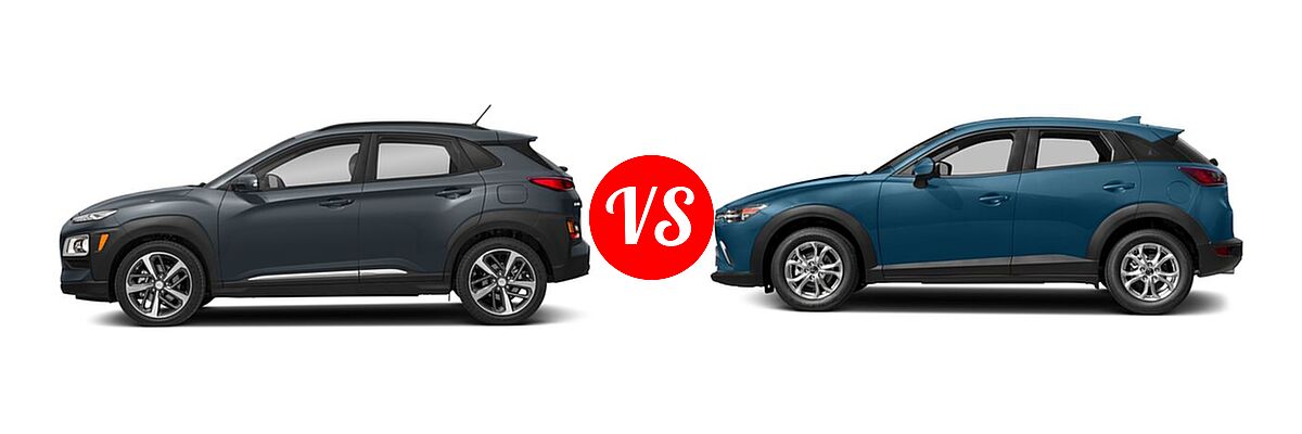 2018 Hyundai Kona SUV Limited / SE / SEL / Ultimate vs. 2018 Mazda CX-3 SUV Sport - Side Comparison