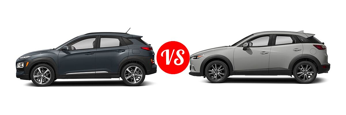 2018 Hyundai Kona SUV Limited / SE / SEL / Ultimate vs. 2018 Mazda CX-3 SUV Touring - Side Comparison