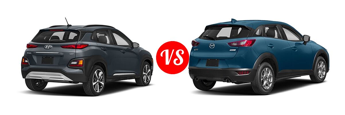 2018 Hyundai Kona SUV Limited / SE / SEL / Ultimate vs. 2018 Mazda CX-3 SUV Sport - Rear Right Comparison