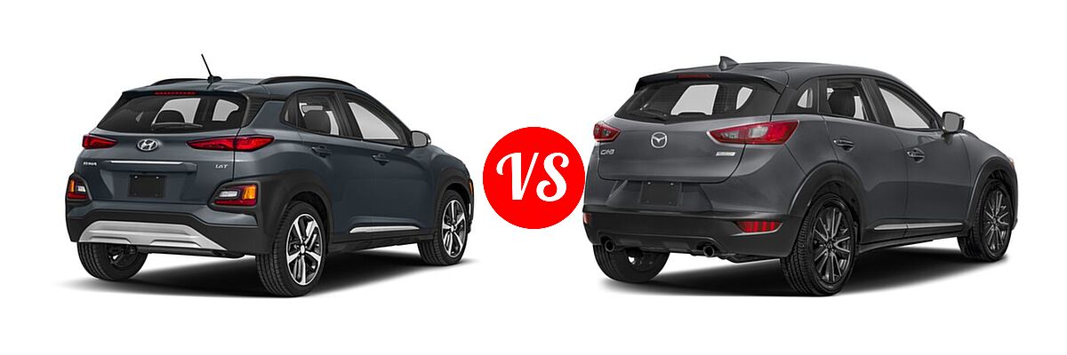 2018 Hyundai Kona SUV Limited / SE / SEL / Ultimate vs. 2018 Mazda CX-3 SUV Grand Touring - Rear Right Comparison
