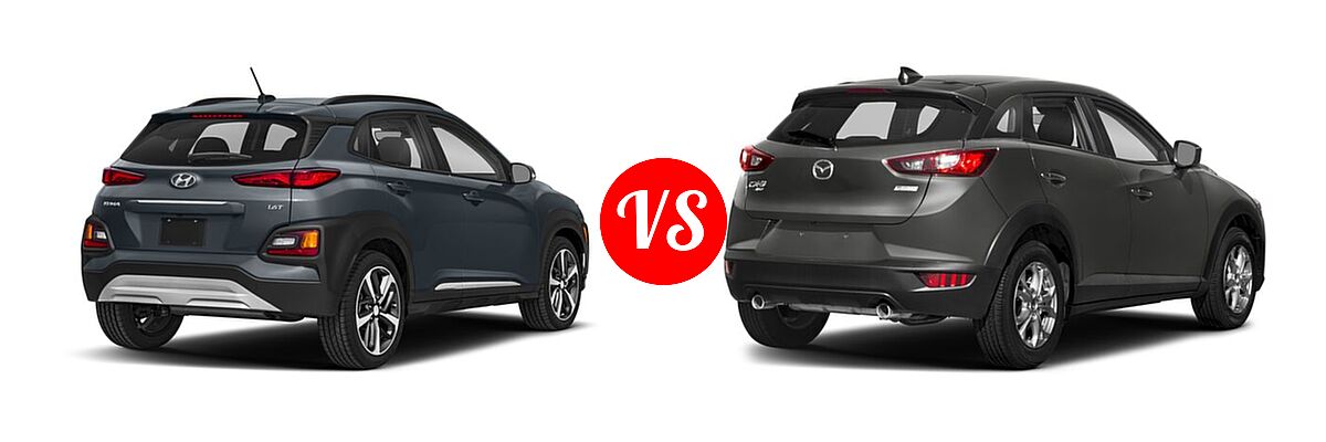 2018 Hyundai Kona SUV Limited / SE / SEL / Ultimate vs. 2018 Mazda CX-3 SUV Sport - Rear Right Comparison