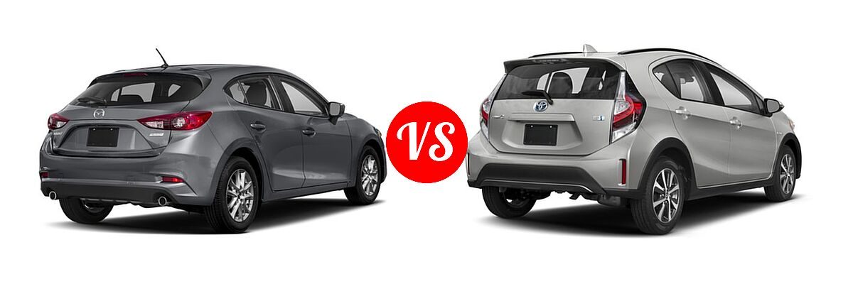 2018 Mazda 3 Hatchback Sport vs. 2018 Toyota Prius c Hatchback Four / One / Three / Two - Rear Right Comparison