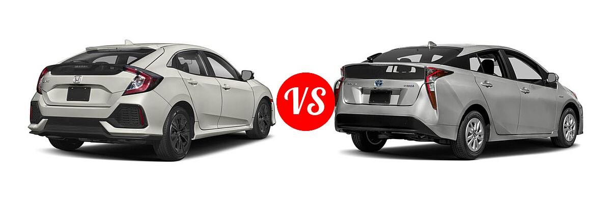 2018 Honda Civic Hatchback EX-L Navi vs. 2018 Toyota Prius Hatchback Four / One / Three / Two - Rear Right Comparison