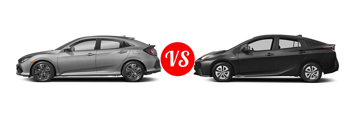 2018 Honda Civic Hatchback EX vs. 2018 Toyota Prius Hatchback Two Eco - Side Comparison
