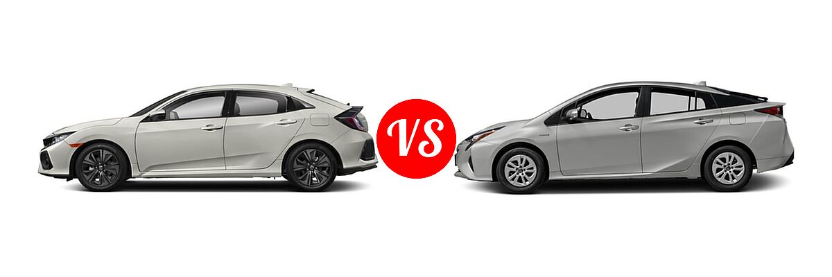 2018 Honda Civic Hatchback EX-L Navi vs. 2018 Toyota Prius Hatchback Four / One / Three / Two - Side Comparison