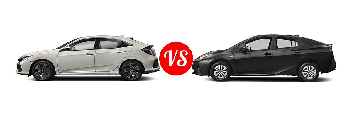 2018 Honda Civic Hatchback EX-L Navi vs. 2018 Toyota Prius Hatchback Two Eco - Side Comparison