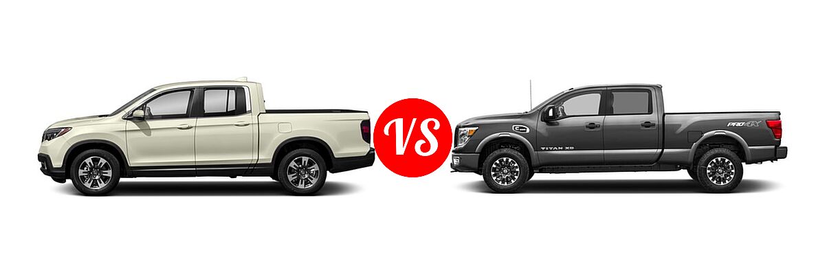 2018 Honda Ridgeline Pickup RTL-T vs. 2018 Nissan Titan XD Pickup Diesel PRO-4X - Side Comparison