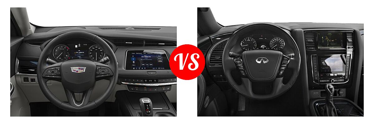 2019 Cadillac XT4 SUV AWD Luxury / AWD Premium Luxury / AWD Sport / FWD Luxury / FWD Premium Luxury / FWD Sport vs. 2022 Infiniti QX80 SUV SENSORY - Dashboard Comparison