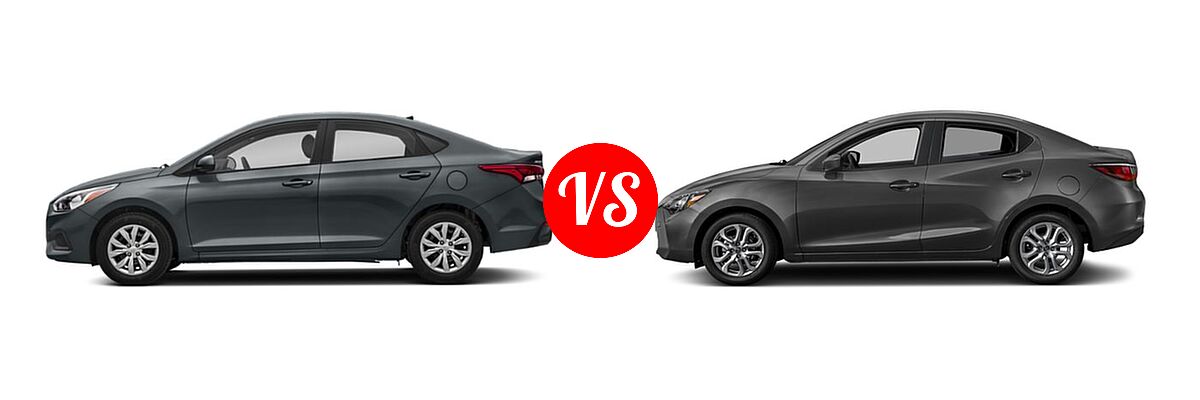 2018 Hyundai Accent Sedan Limited / SE / SEL vs. 2018 Toyota Yaris iA Sedan Auto (SE) / Manual (SE) - Side Comparison