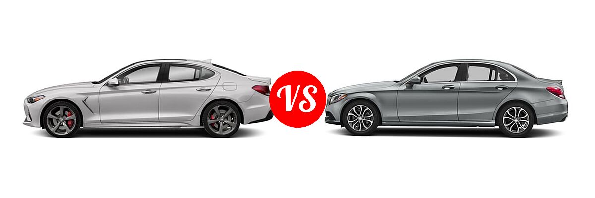2019 Genesis G70 Sedan 2.0T Advanced / 2.0T Sport / 3.3T Advanced / 3.3T Design / 3.3T Dynamic vs. 2018 Mercedes-Benz C-Class Sedan C 300 - Side Comparison