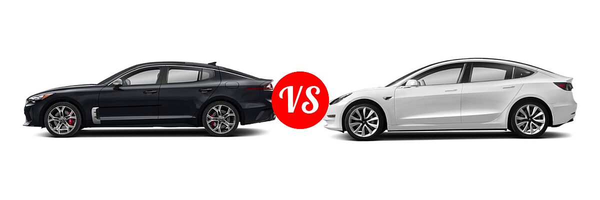 2018 Kia Stinger Sedan GT / GT1 / GT2 / Premium vs. 2018 Tesla Model 3 Sedan Electric Sedan - Side Comparison