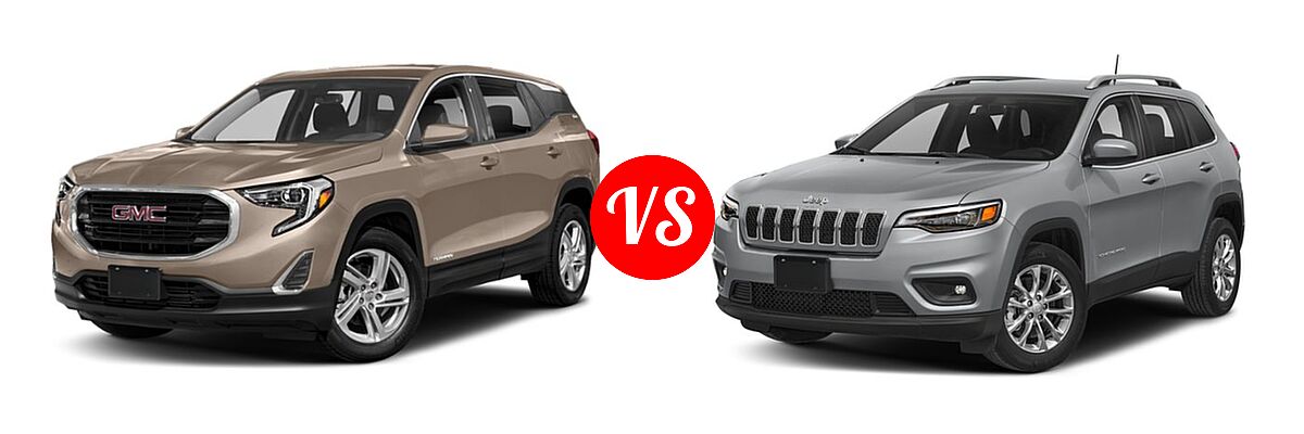 2019 GMC Terrain SUV SL / SLE vs. 2019 Jeep Cherokee SUV Latitude / Latitude Plus / Limited / Overland / Trailhawk / Trailhawk Elite - Front Left Comparison