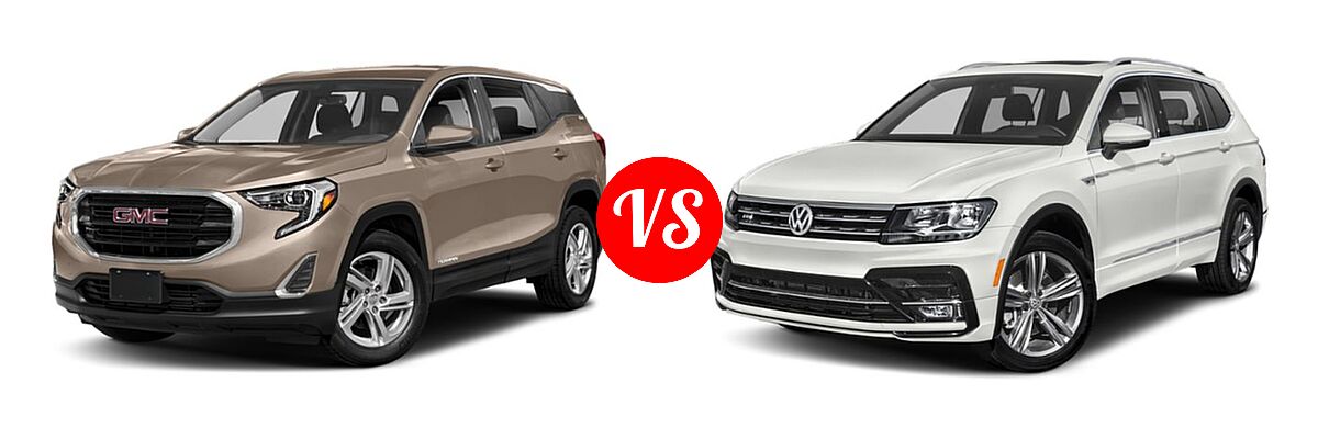 2019 GMC Terrain SUV SL / SLE vs. 2019 Volkswagen Tiguan SUV SEL Premium R-Line / SEL R-Line / SEL R-Line Black - Front Left Comparison