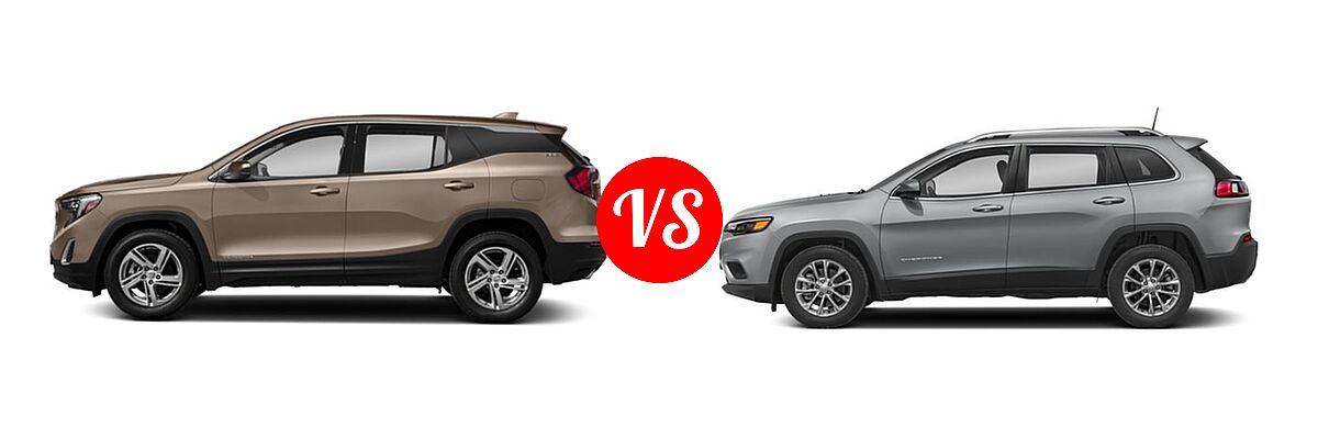 2019 GMC Terrain SUV SL / SLE vs. 2019 Jeep Cherokee SUV Latitude / Latitude Plus / Limited / Overland / Trailhawk / Trailhawk Elite - Side Comparison