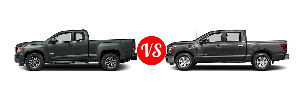 2017 GMC Canyon Pickup 2WD SLE / 2WD SLT vs. 2017 Nissan Titan Pickup S / SV - Side Comparison