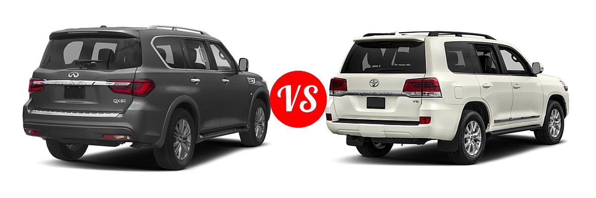 2018 Infiniti QX80 SUV AWD / RWD vs. 2018 Toyota Land Cruiser SUV 4WD (GS) / 4WD (Natl) / 4WD (SE) - Rear Right Comparison