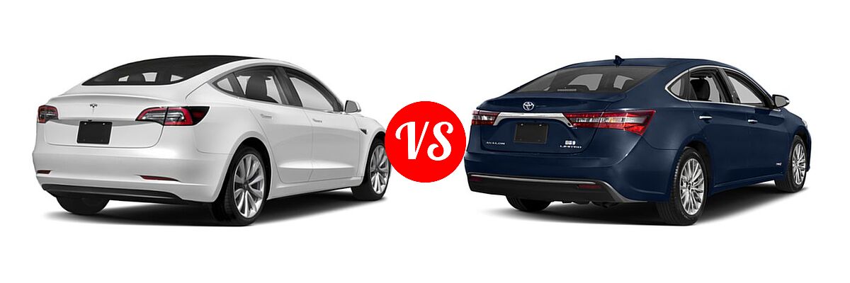 2018 Tesla Model 3 Sedan Electric Sedan vs. 2018 Toyota Avalon Hybrid Sedan Hybrid Limited - Rear Right Comparison