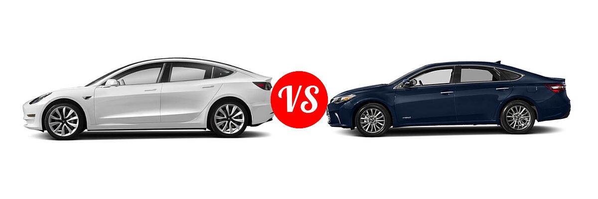 2018 Tesla Model 3 Sedan Electric Sedan vs. 2018 Toyota Avalon Hybrid Sedan Hybrid Limited - Side Comparison
