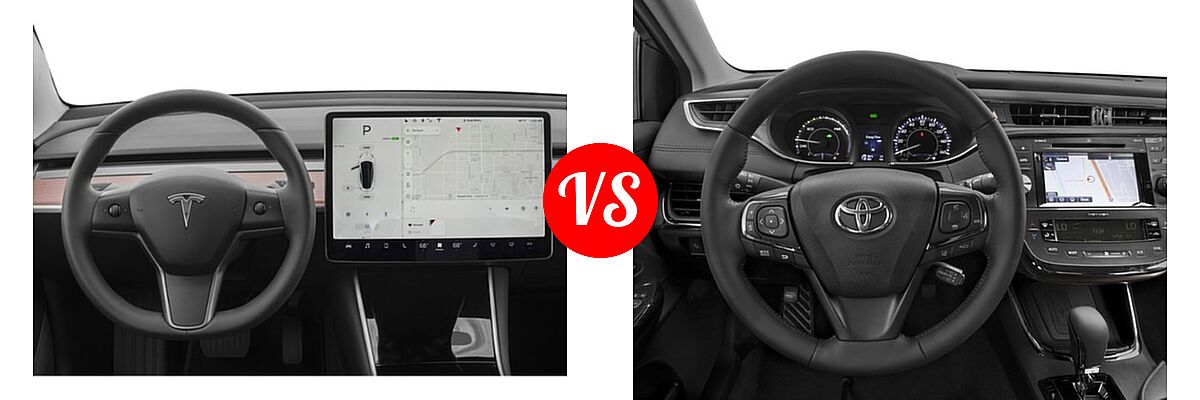 2018 Tesla Model 3 Sedan Electric Sedan vs. 2018 Toyota Avalon Hybrid Sedan Hybrid Limited - Dashboard Comparison